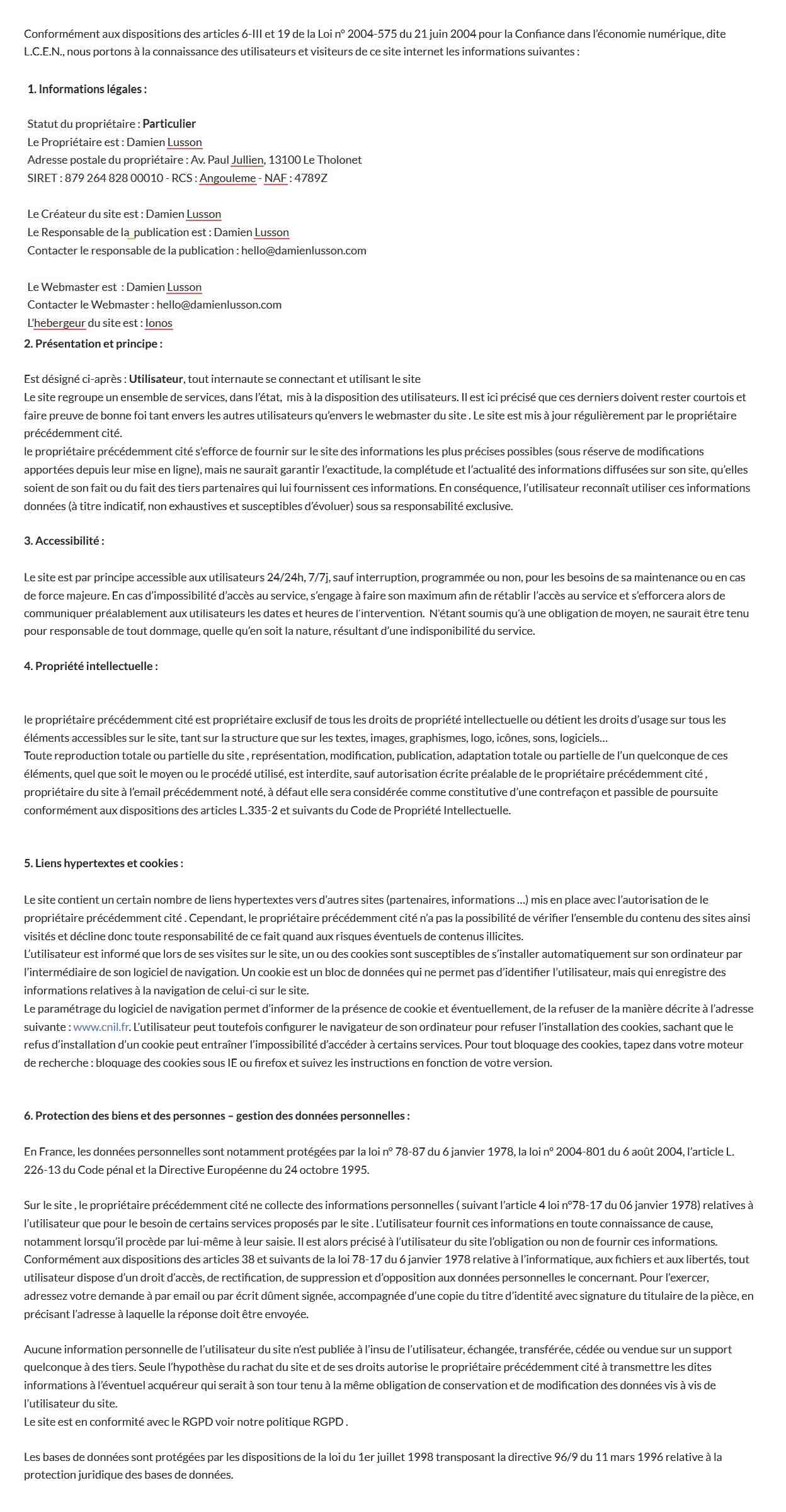 un document avec une description du contenu du document